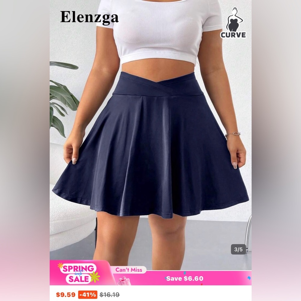 SHEIN Curve Skirt with Shorts. Navy. 2XL